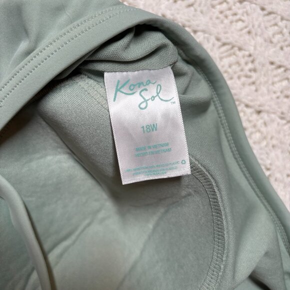 Kona Sol Sage Green One-Piece Swimsuit‎ with Plunge Neck – Women’s 18W nwot - Picture 7 of 7